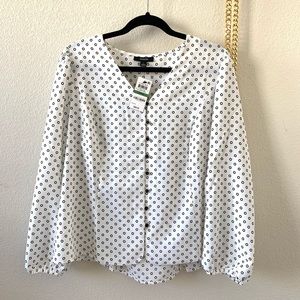 Alfani White w/ Black Circle Pattern Blouse NWT